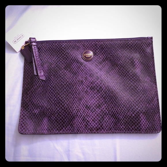 Coach purple snake skin medium tech pouch