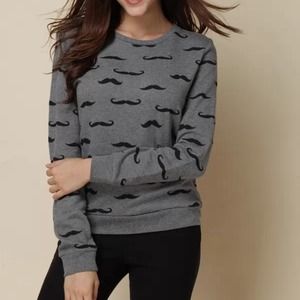 SOLD dark grey mustache print sweater xs/s
