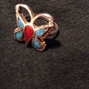 TURQUOISE & CORAL BUTTERFLY RIBG SZ 5 3 g