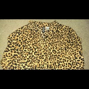 Leopard print collar button down