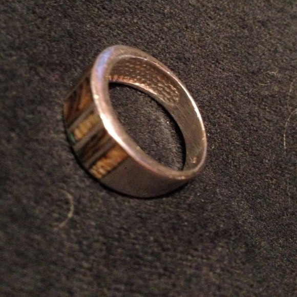 SILVER .925 ABALONE INLAY BAND SZ 8.25 4.9 g - Picture 2 of 4