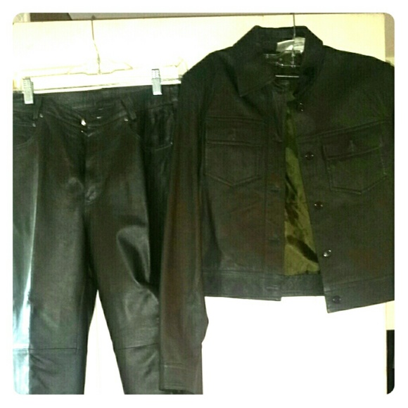 Olive green leather suit