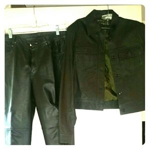 Olive green leather suit