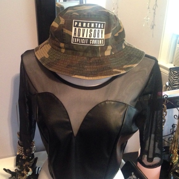 Parental Advisory Camo bucket hat
