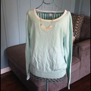 Mint green sweater with button detail on back