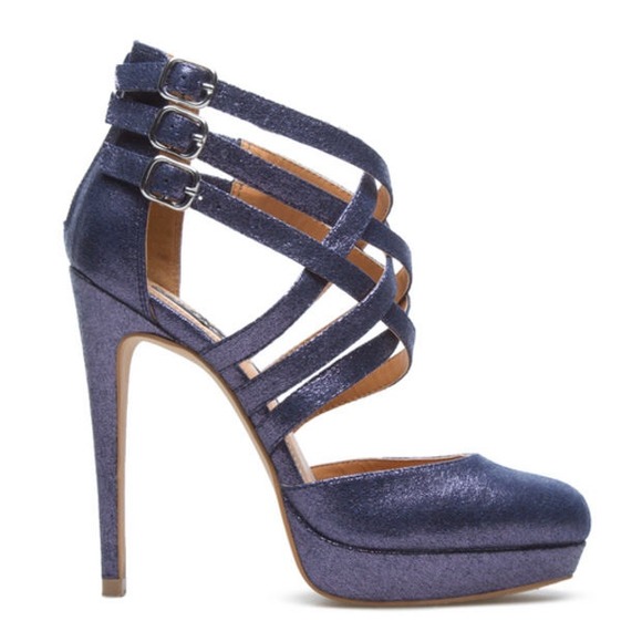 Metallic Blue Strappy Pumps