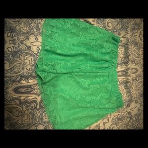 Teal/green lace shorts