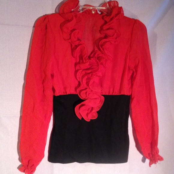 Red Ruffled Chiffon Top - Picture 3 of 3