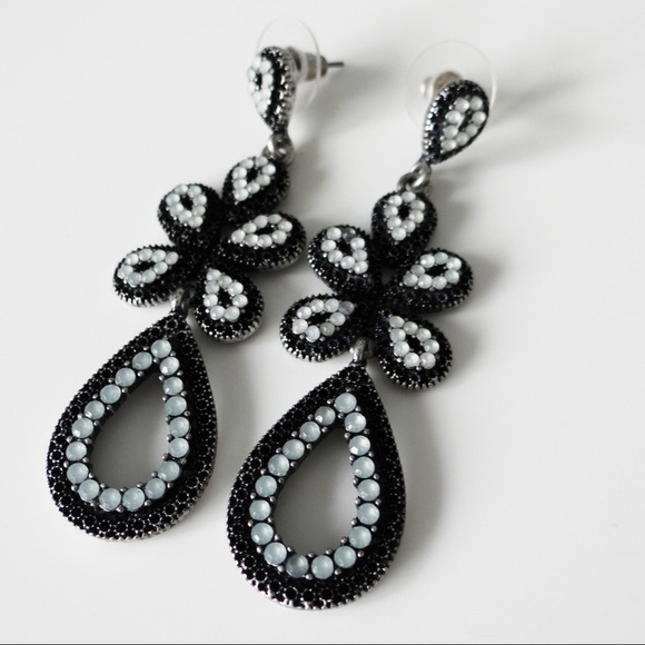 Private Gallery Jewelry - Beaded Gunmetal Teardrop Chandelier Earrings