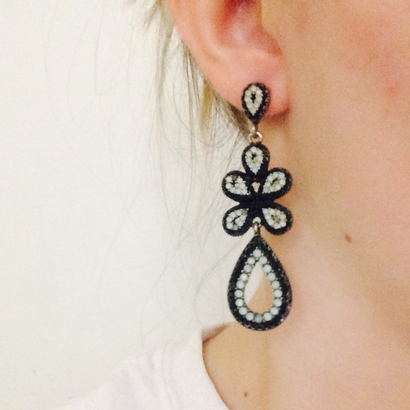 Beaded Gunmetal Teardrop Chandelier Earrings - Picture 3 of 3