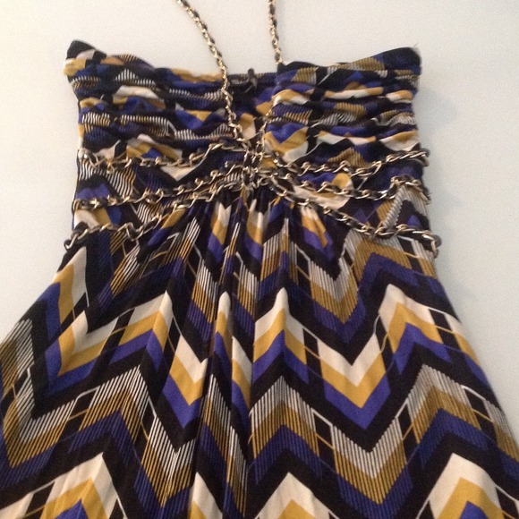 Sky brand. Blue and gold top with chains