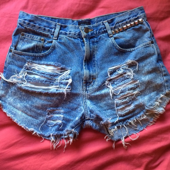 Denim - Studded High Waisted Shorts