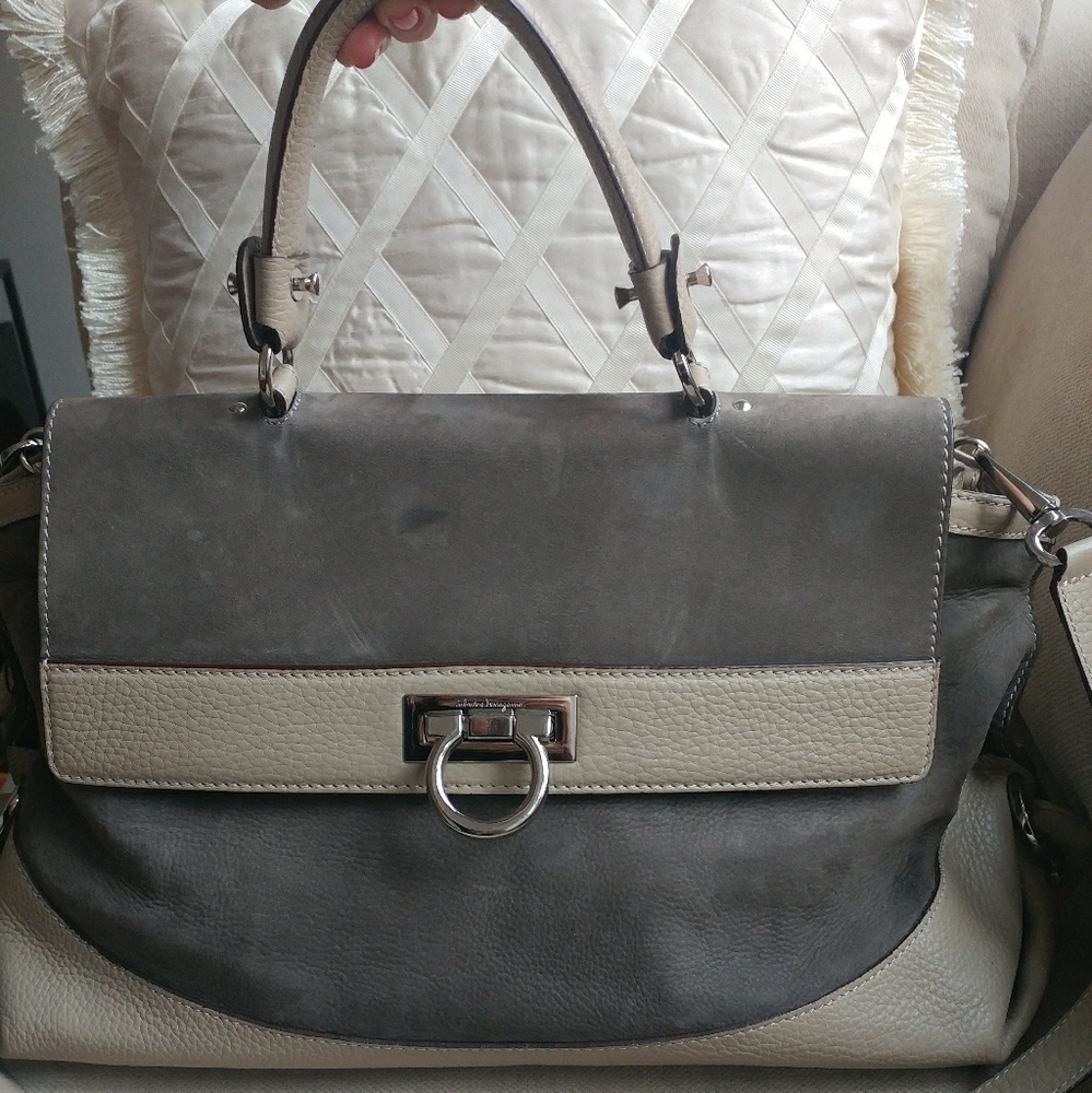 Ferragamo bag tote large suede