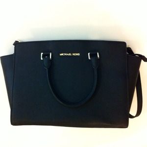SOLD Michael Kors Selma Satchel Black w/ Gold