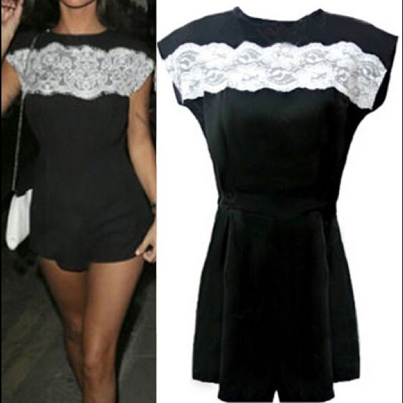 Pants - Sexy Black Lace Front Zipper Back Jumpsuit Romper