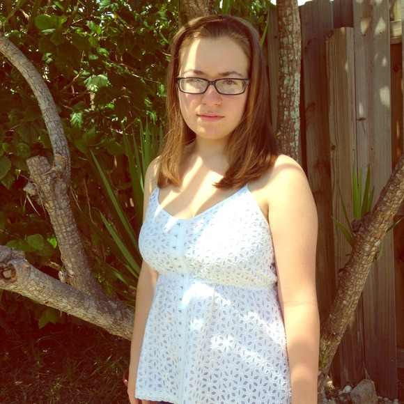 White eyelet top with hook-and-eye detail