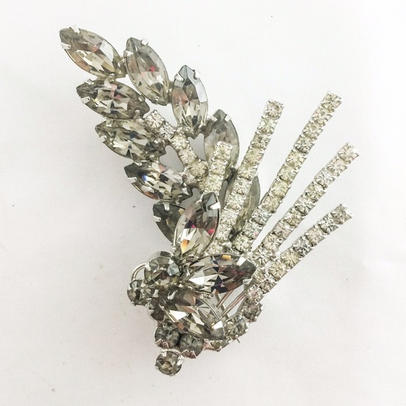 Vintage Juliana Gray Leaf Rhinestone Brooch