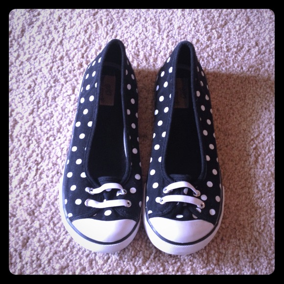black and white polka dot flats