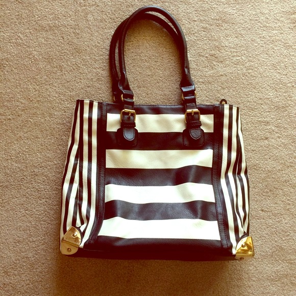 Striped handbag with metal detail