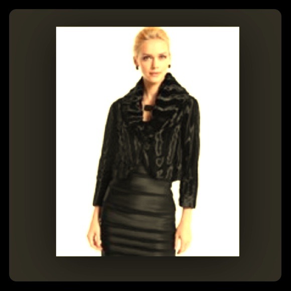 WHBM: black faux-fur cropped jacket