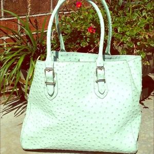 Faux ostrich light aqua blue bag