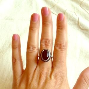 Sterling Silver Onyx and Diamond Ring