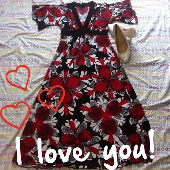 "FLOWER POWER" Black, White and Red Dress