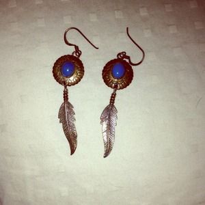 Turquoise & silver feather earrings