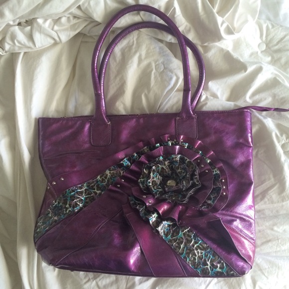Purple & blue/green handbag w/ silver stud design