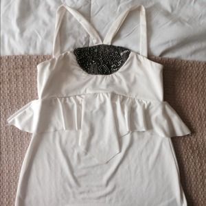 Bebe Embellished Top ≪≪white & smokey pearl≫≫