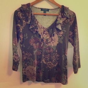 Lauren Ralph Lauren green floral 3/4 sleeve top