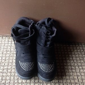 Black studded sneaker wedges