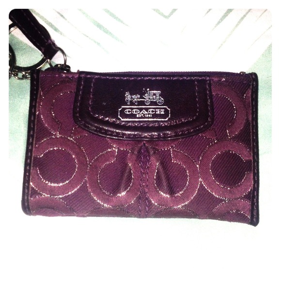 Purple Coach mini keychain wallet