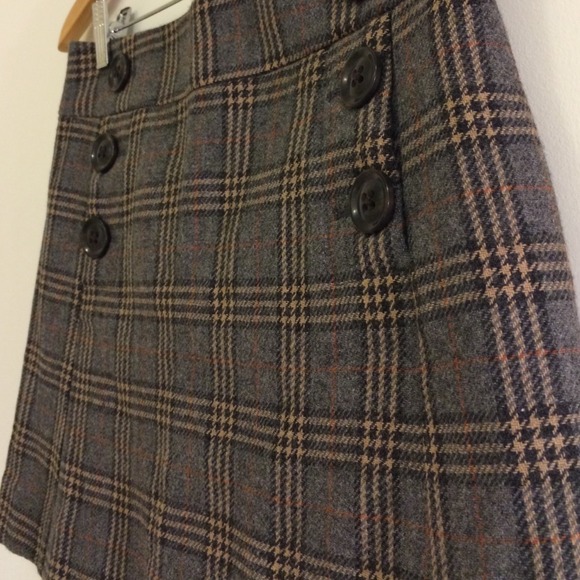GAP Gray & Gold Plaid wool mini-skirt size 0 HOT! - Picture 2 of 4