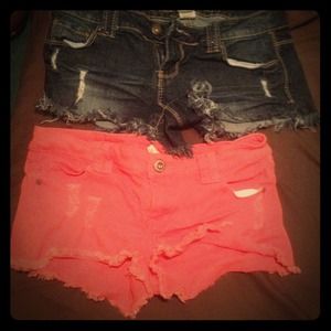 Blue jean short blue and pinkesh orange