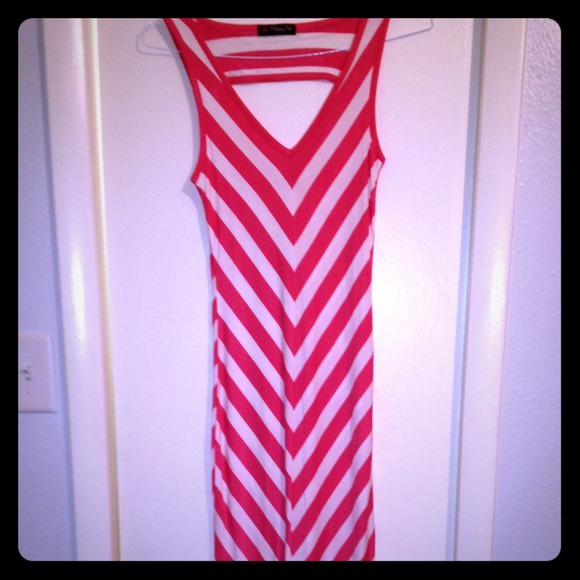 Coral & White Maxi Dress