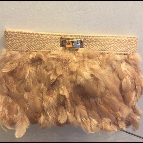 ASOS Pink Feather & Python Print Clutch -BRAND NEW