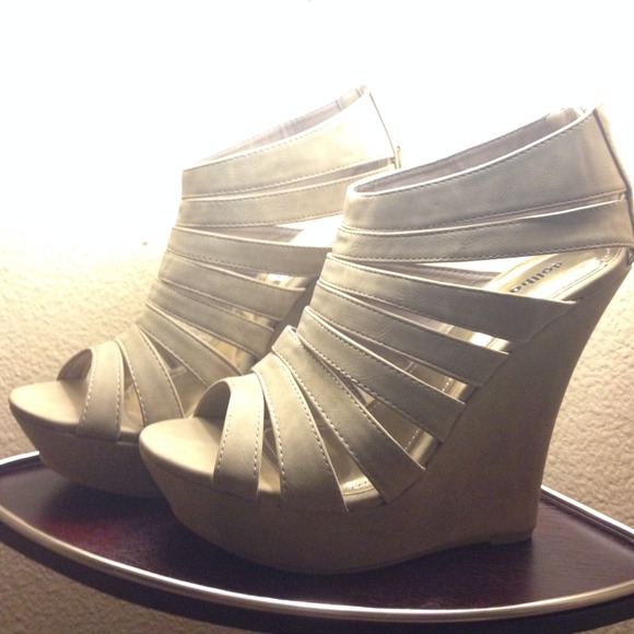 Dollhouse Shoes - Nude strappy wedges