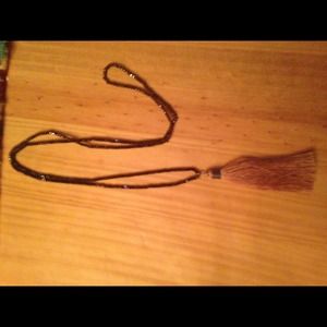 Black crystal beaded necklace with tassel