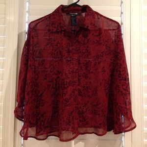 Red Cheetah Print Loose Crop Top Button Up