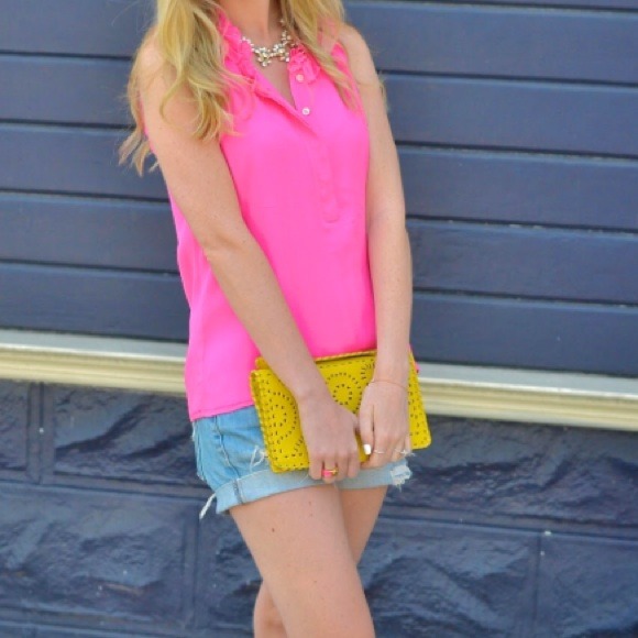J crew Hot Pink Ruffle top
