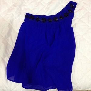 One shoulder royal blue dress shirt