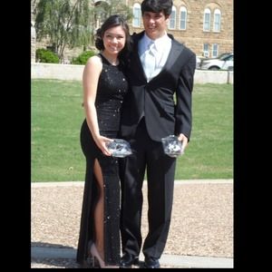 Black beaded prom dress