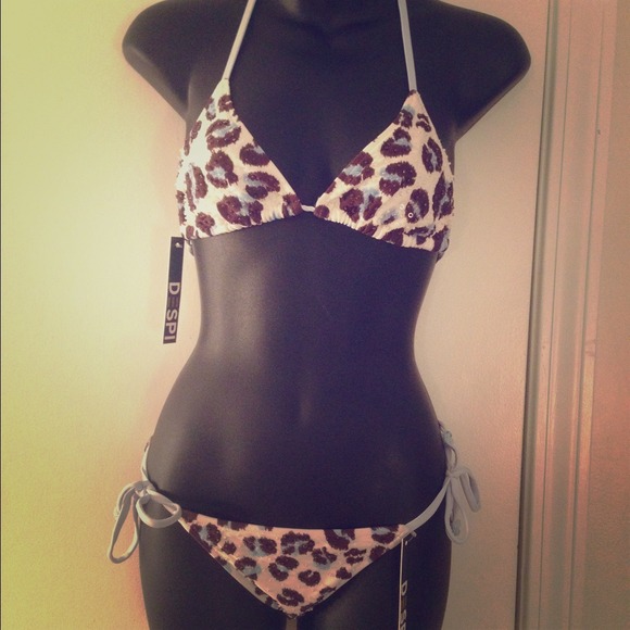 Leopard brown/blue/white beaded bikini