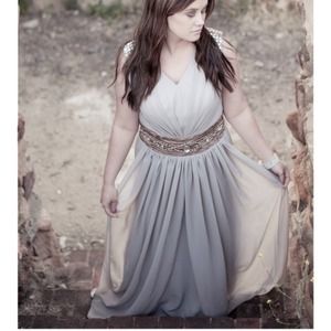 Grey Greek Formal Floor Length Dress