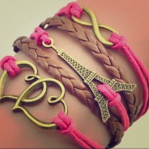 Pink heart, Eiffel Tower & infinity sign bracelet✨