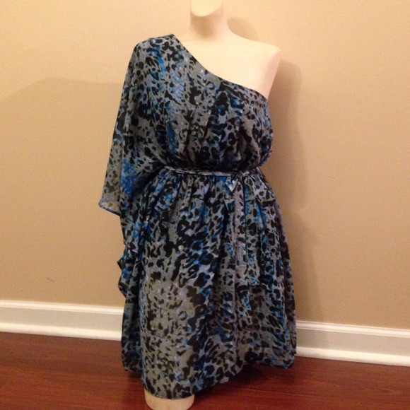 Animal print one shoulder dress.