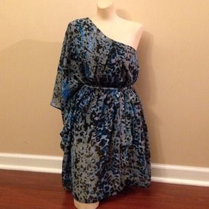 Animal print one shoulder dress.