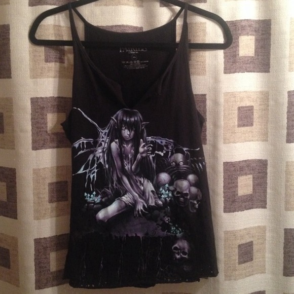 Black dark fairy tank top with skulls