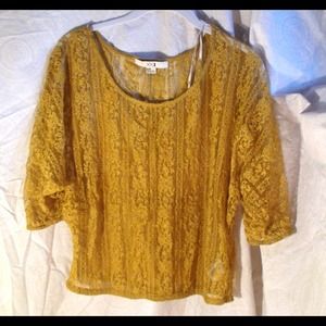Slightly crop to lace mustard yellow shirt